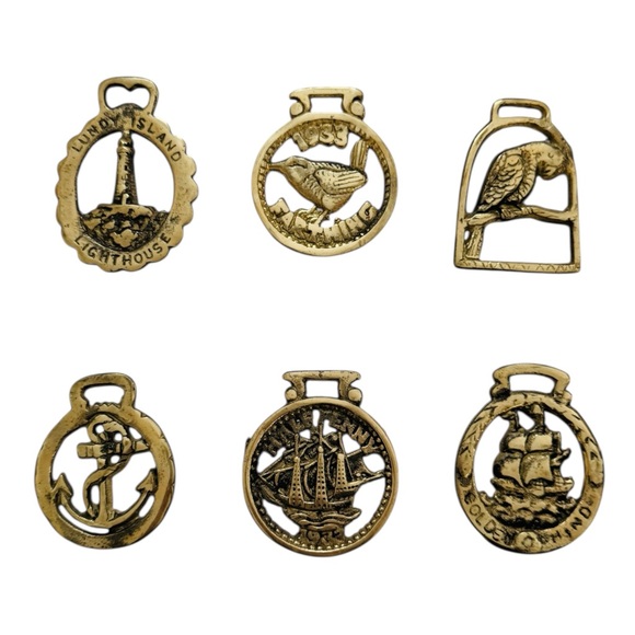 Vintage English Horse Brass Medallion Set of Six Home Decor